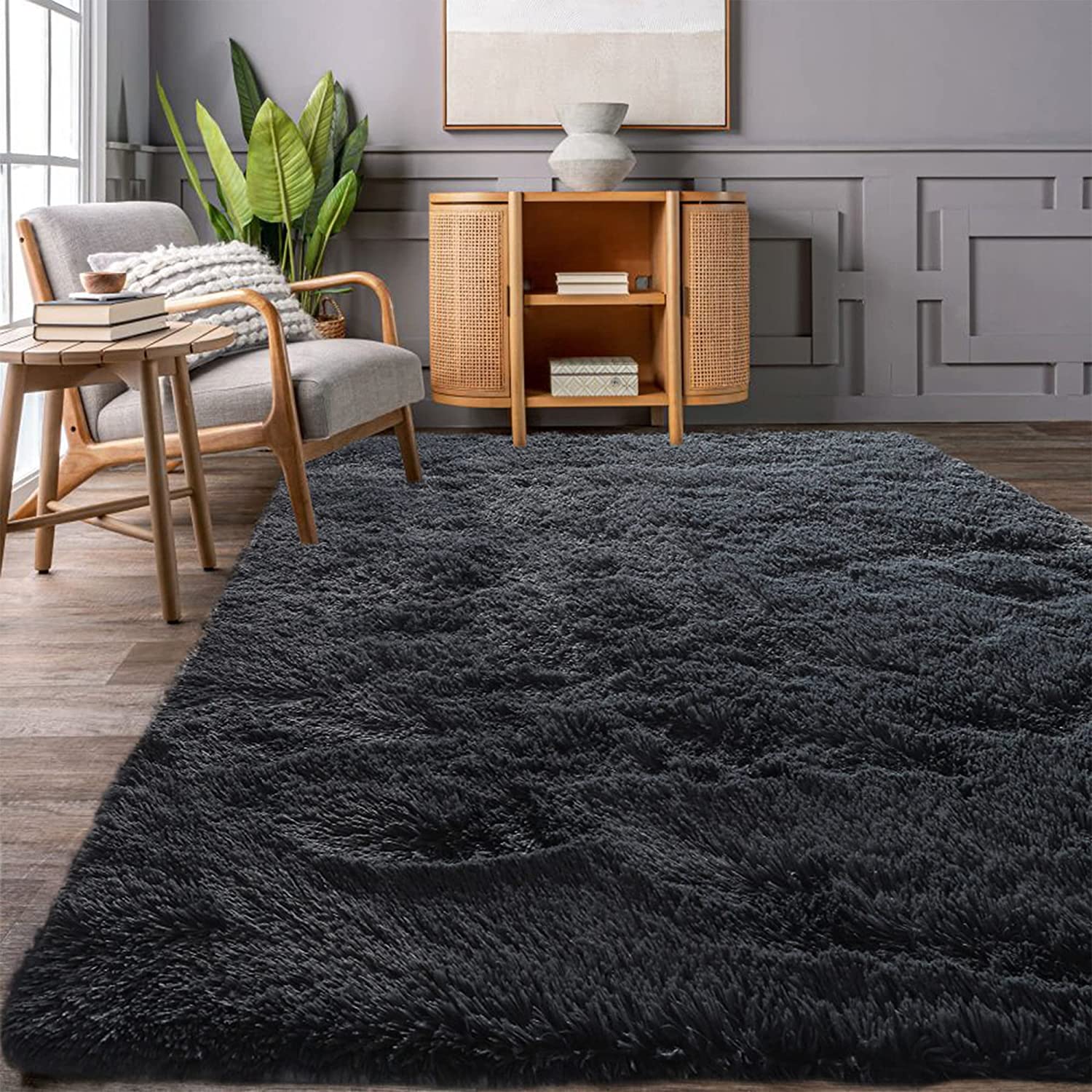 White Area Rugs for Bedroom 8x10 Feet Plush Furry Shag Rug Indoor