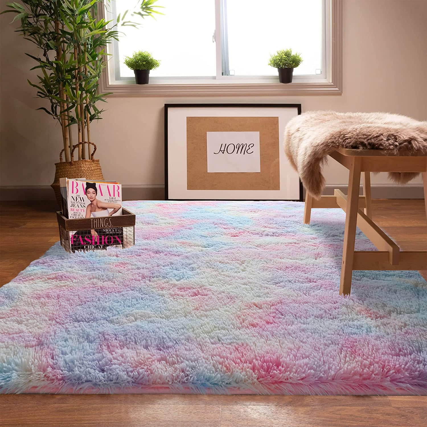 White Area Rugs for Bedroom 8x10 Feet Plush Furry Shag Rug Indoor