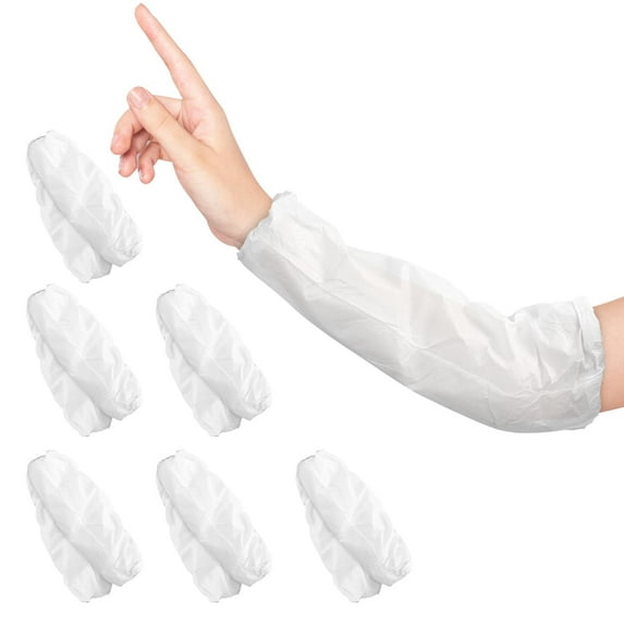 White Arm Sleeves, 18 Inches. 50 Pack Disposable Sleeve Protectors for Arms. 60 GSM Microporous Waterproof Sleeve for Arm. Unisex Disposable Protective Sleeves for Arm