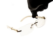 White Arm Trendy Retro Vintage Style Designer Rimless Clear Lens Men s Women Rectangular Gold Frame Unisex Square Frameless Rectangle Buffs Hip Hop Eye Glasses