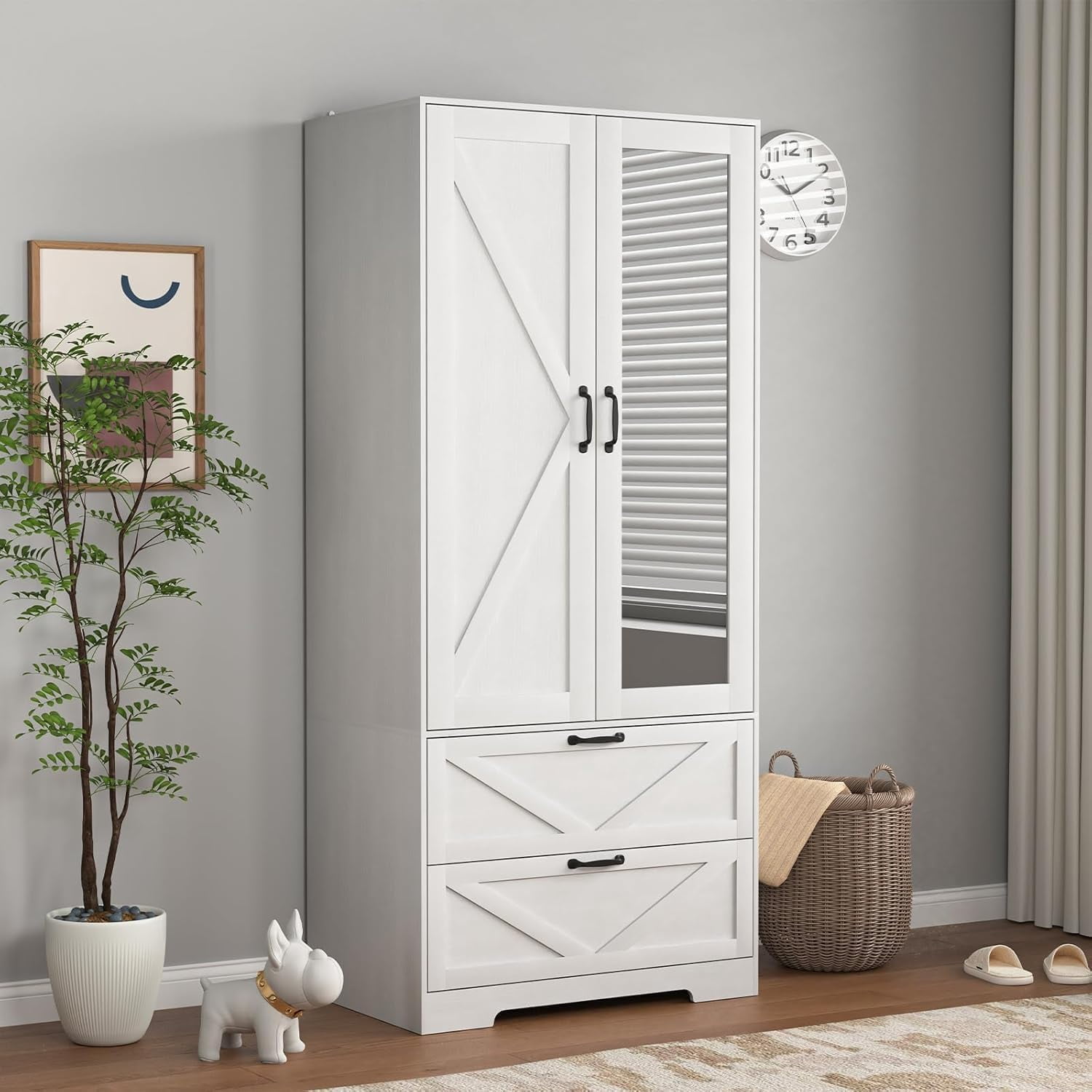 White Armoire Wardrobe Closet with Mirror Door and LED Lights,72" Tall — free download