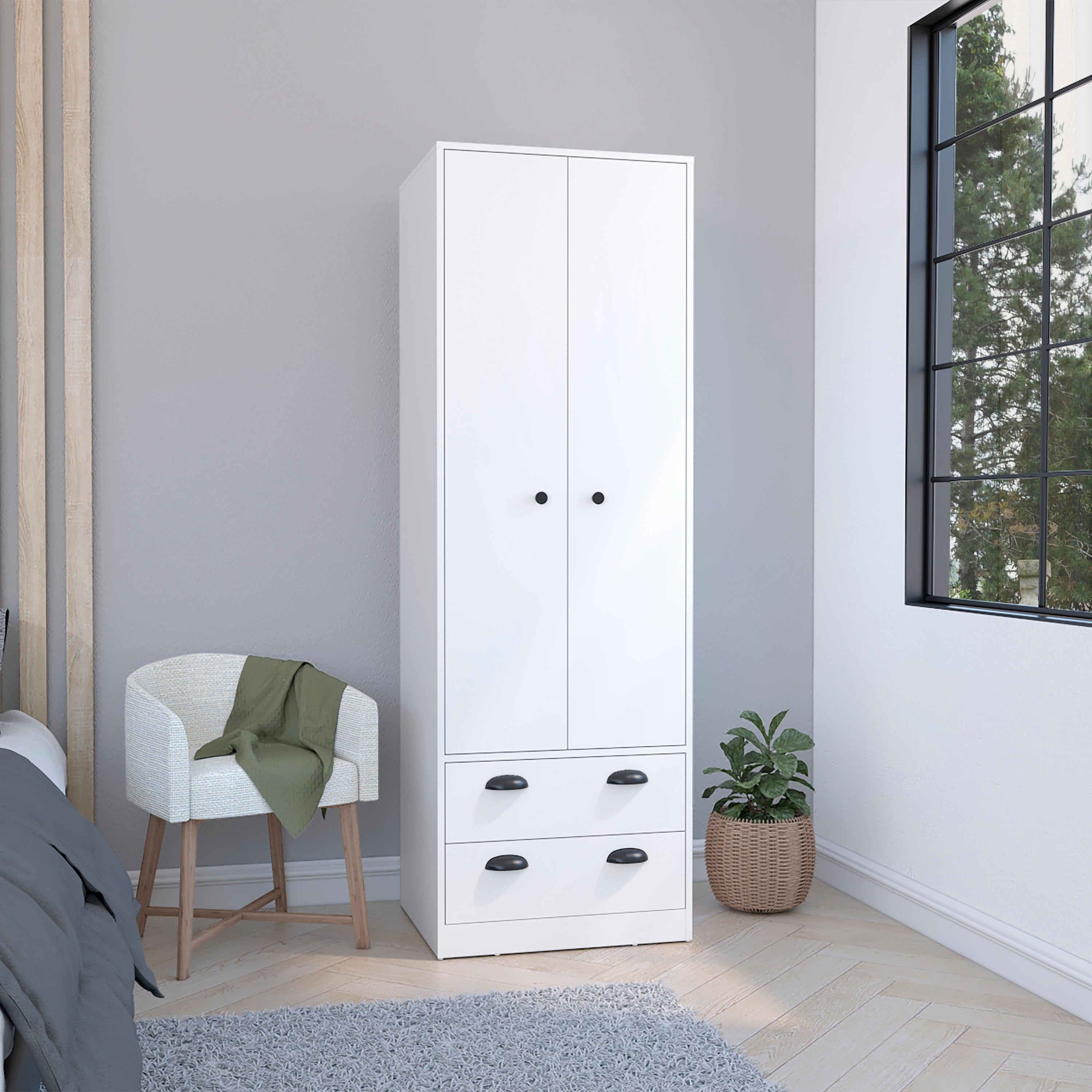 White Armoire with Drawers and Doors 70"H Storage