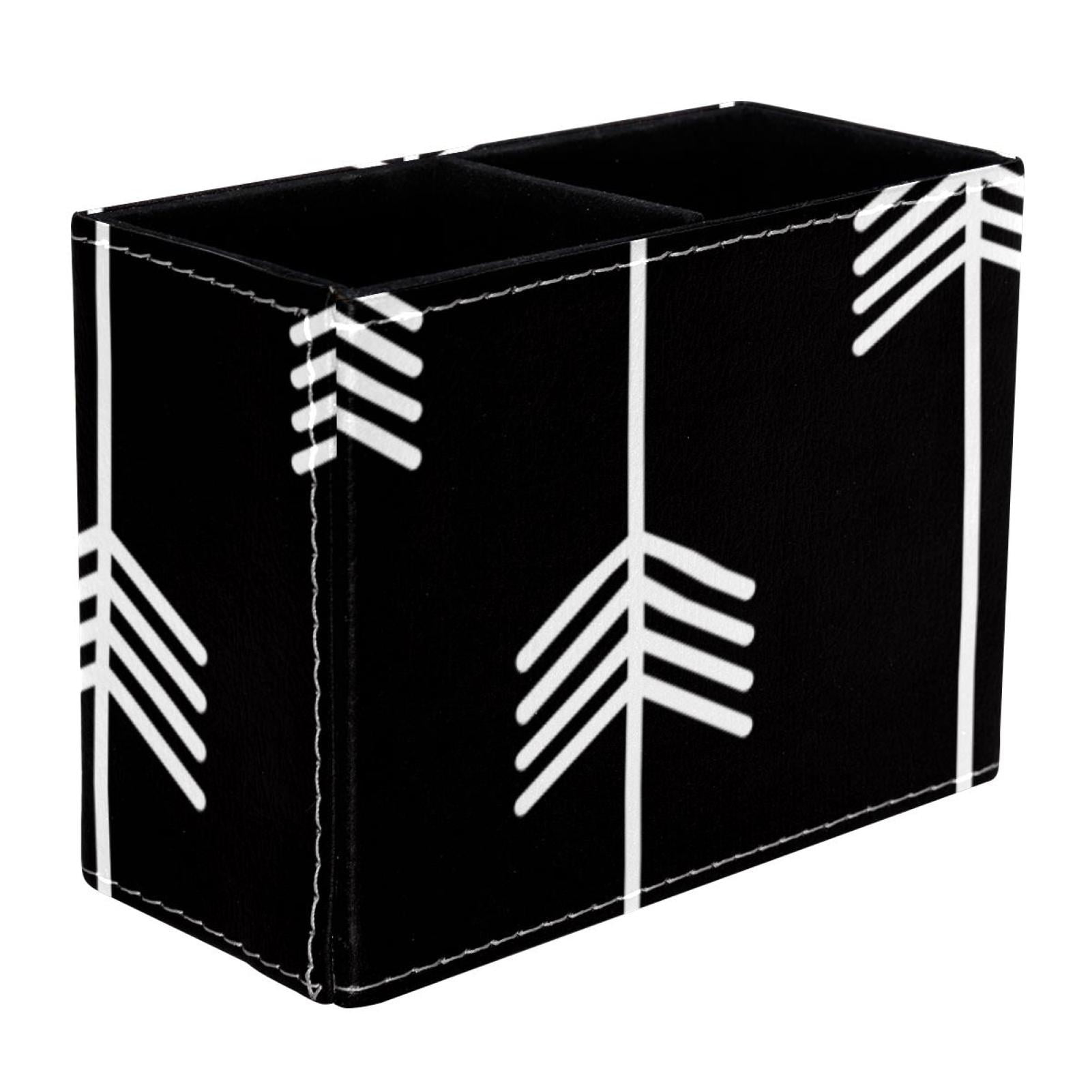 White Arrow Pattern Black Background Pattern Pvc Leather Brush Holder