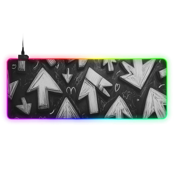White Arrowhead Graffiti RGB Gaming Mouse Pad Large Keyboard Mat Rubber Base 13 Light Modes