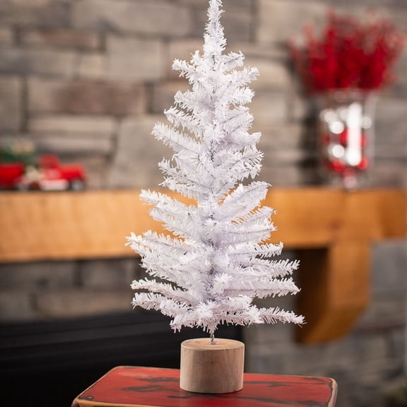 Factory Direct Craft White Artificial Canadian Pine Tree, 18 Inch Tabletop Christmas Tree with Wood Base