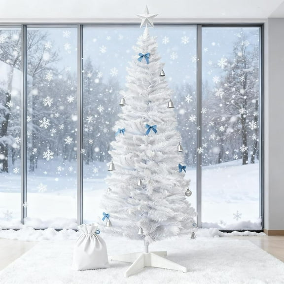 White Artificial Christmas Tree, Sectioned Design & Detachable Base