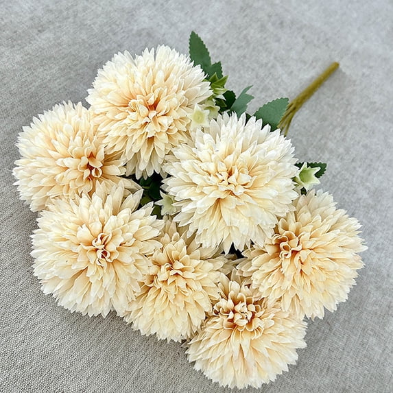 White Artificial Dahlia Bouquet 14 Inch Maintenance Free Faux Flowers For Home Decor Table Centerpiece