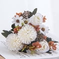 thumbnail image 1 of White Artificial Fall Flowers Bouquet – Silk Roses & Chrysanthemums Arrangement, 12.2in Handmade Floral Centerpiece for Wedding, Home Table, Kitchen, and Autumn Decor, 1 of 8