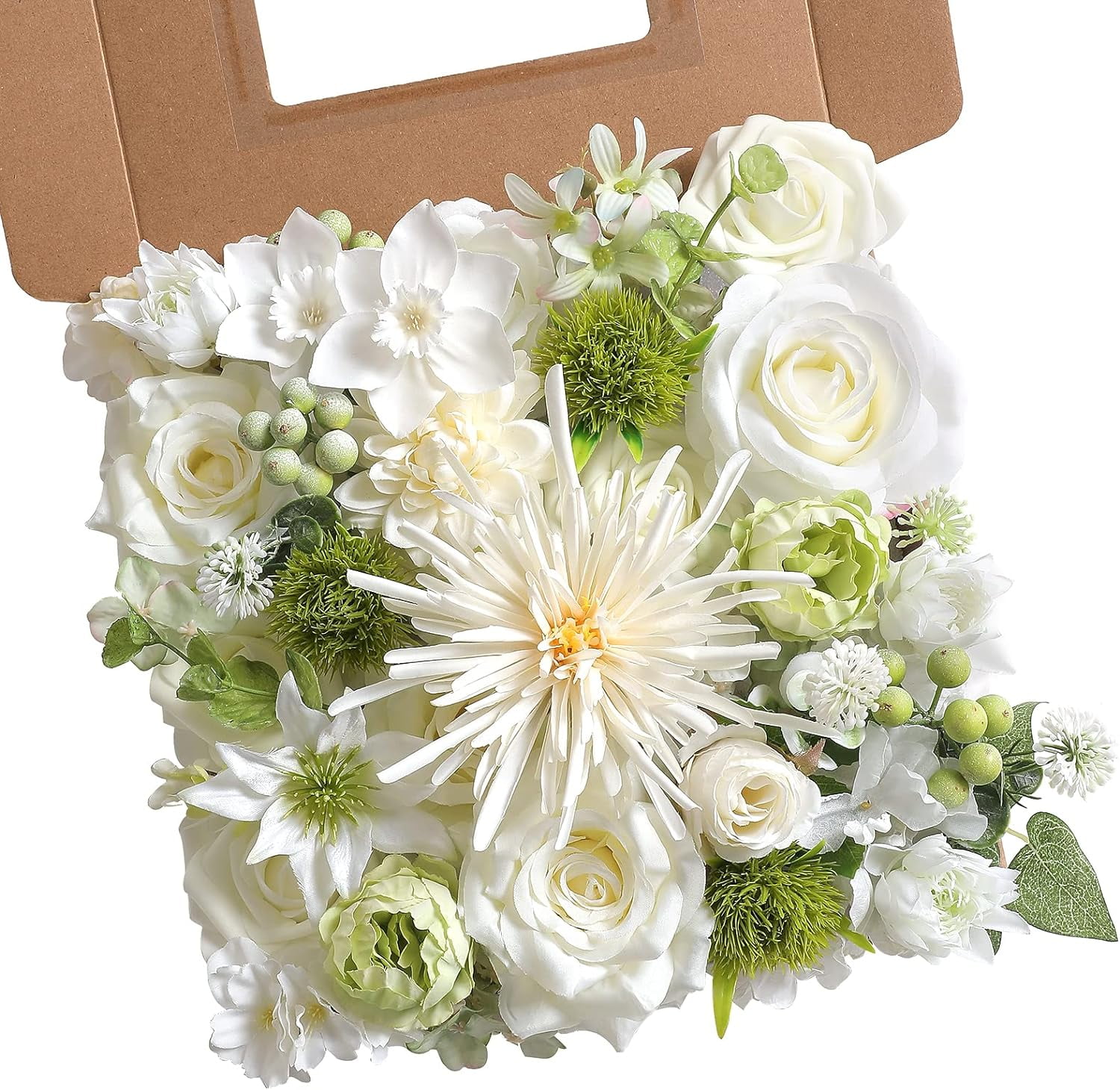 White Artificial Flower Box Set Silk Fake Flowers For Diy Centerpieces 