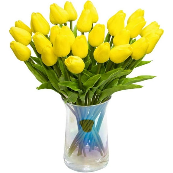 White Artificial Flowers 20 Pcs Faux Tulips PU Real Touch Fake Flowers For Home Office Wedding Decor Arrangement Bouquet Faux Flowers For Decoration
