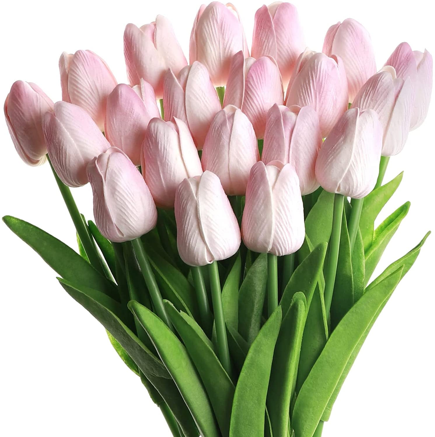 White Artificial Flowers 20 Pcs Faux Tulips PU Real Touch Fake Flowers for Home Office Wedding Decor Arrangement Bouquet Faux Flowers for Decoration
