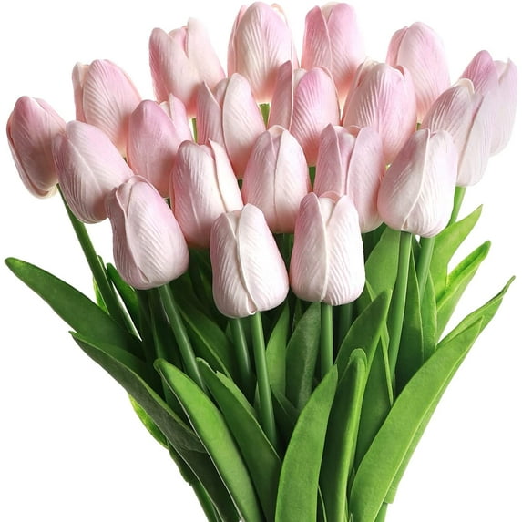White Artificial Flowers 20 Pcs Faux Tulips PU Real Touch Fake Flowers for Home Office Wedding Decor Arrangement Bouquet Faux Flowers for Decoration