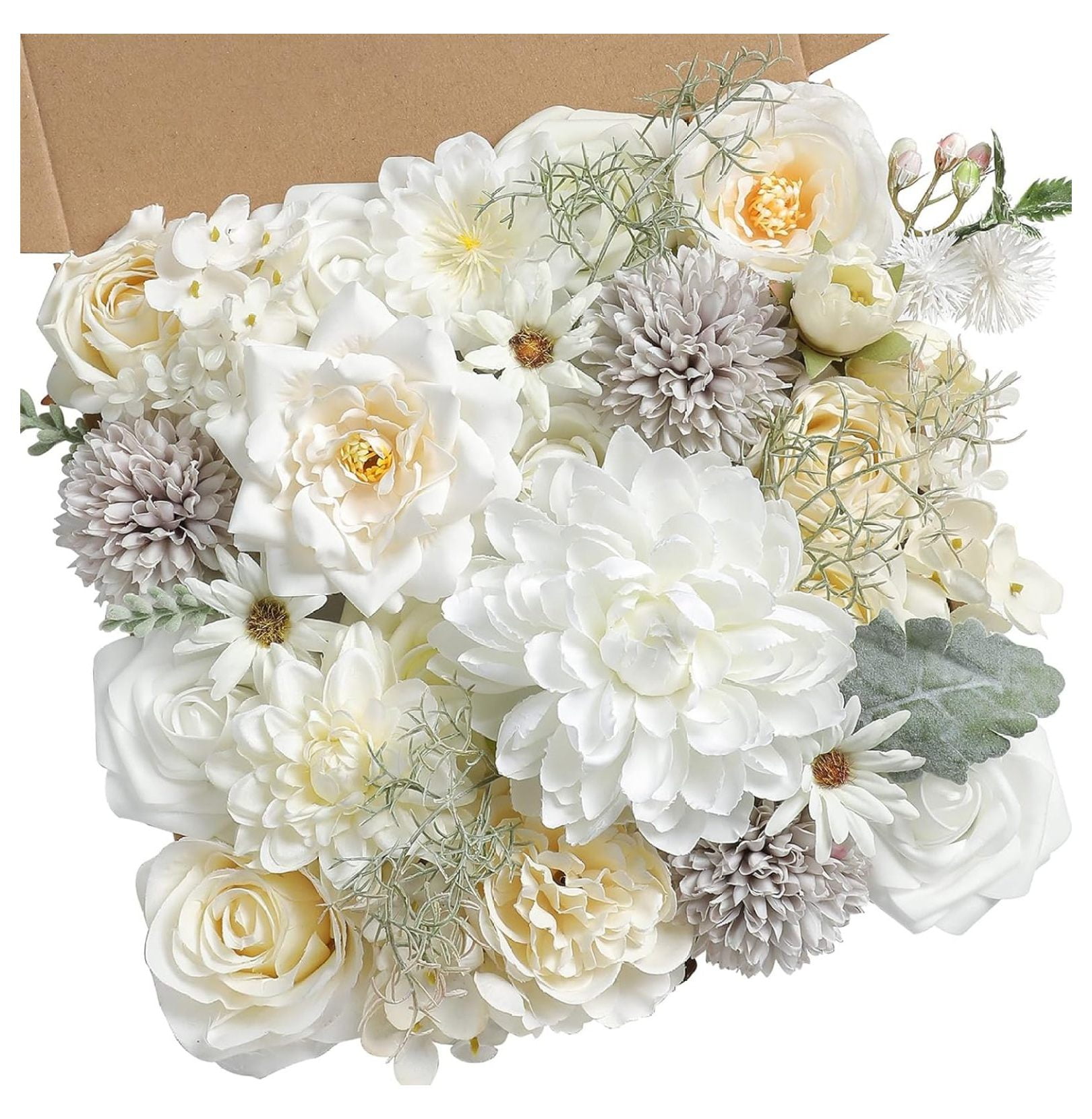 White Artificial Flowers Combo Box Set Fake Flowers Bulk Flower Leaf