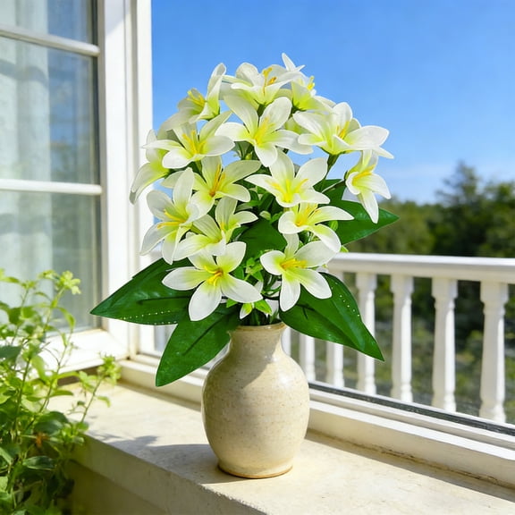 White Artificial Flowers,Realistic Flowers,Spring Flowers,13In Blue Artificial Lily Bouquet,Lifelike Fake Lilies For Wedding,Home,Table,Party And Indoor Decoration.(White)