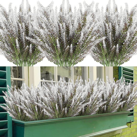 White Artificial Lavender Bouquet Decor, Plastic Single Stem Faux Flower for Home Vase Ornament White