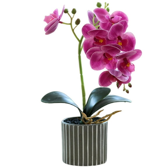 White Artificial Orchids Flowers In Pot Faux Bendable Orchids Flowers Potted Real Touch Phalaenopsis Orchids Plants Table for Home Living Bathroom Office Decor (Purple)