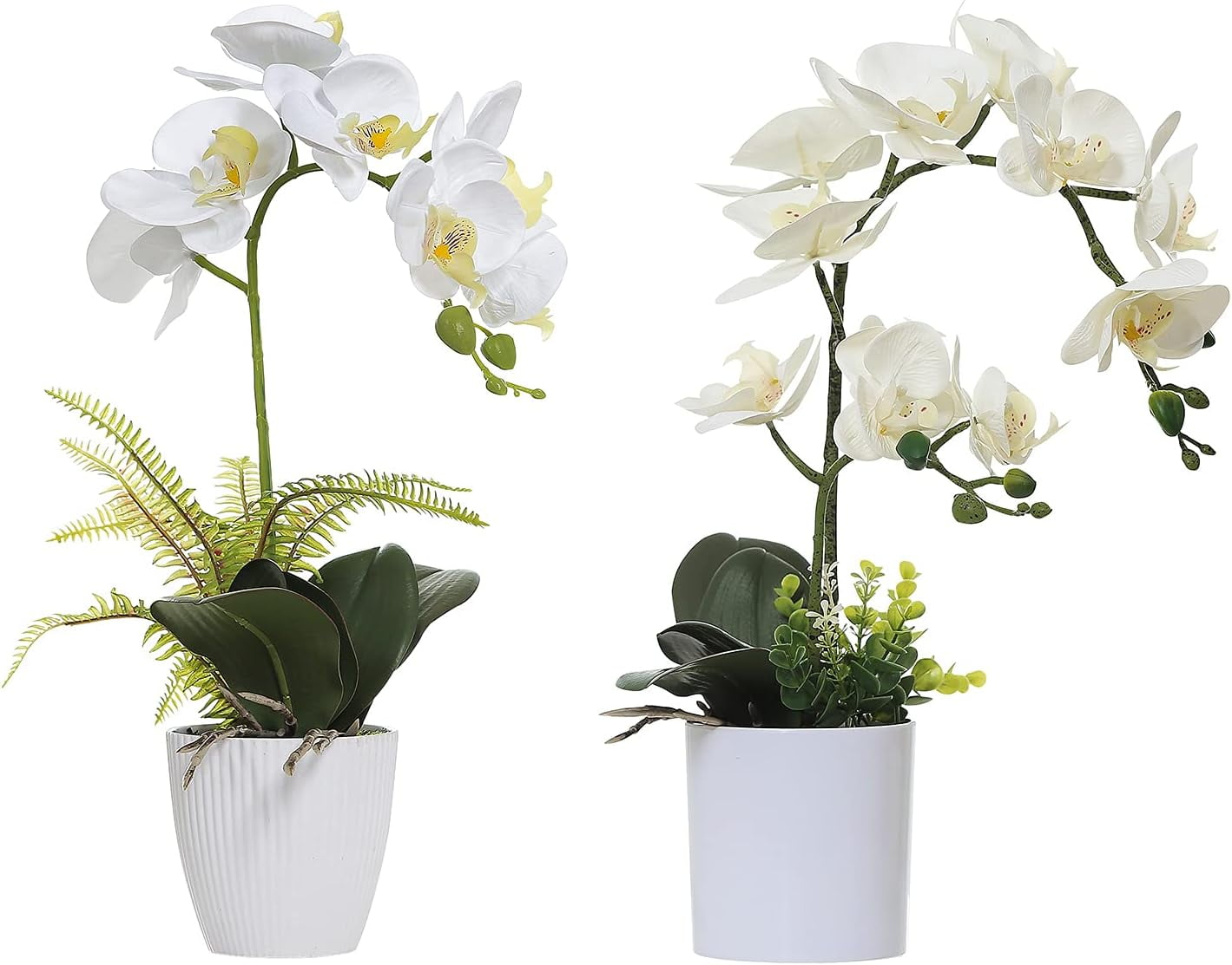 White Artificial Orchids Plant and Flowers in Pot Real Touch Faux Flowers for Home Office Decoration (Group 2)