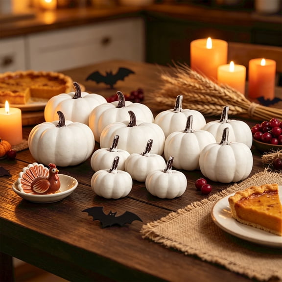 White Artificial Pumpkins 12 Pack, Bulk Paintable Fake Pumpkins For Halloween Thanksgiving Wedding Fall DIY Decor