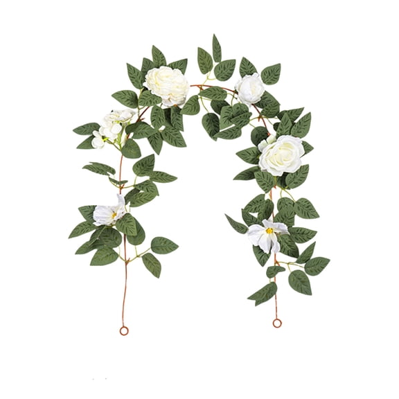 White Artificial Rose Vine, Flexible Floral Rattan, Wedding Arch Decoration Garland, 39.37 Inch Simulation Leaf String for Home Party Ornament