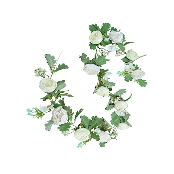 White Artificial Rose Vine Wedding Arch Decor Faux Flower Chapel Holiday Decoration White 79Inch Long