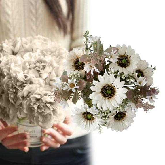 White Artificial Sunflower Bouquet for Gardening Home Decoration, By Meiiso, Large Inventory!