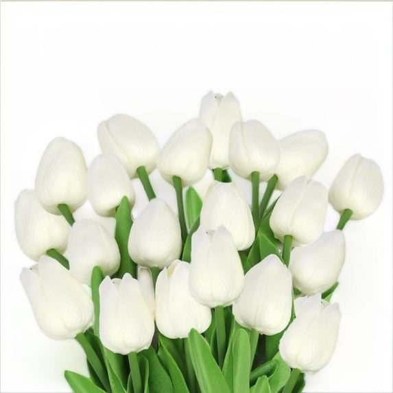 White Artificial Tulips Flowers: 20pcs Beautiful Fake Tulips for Decoration, Artificial Flowers Used as Home Decor,Easter Decor,Kitchen Decor,Office Decor,Wedding Decor