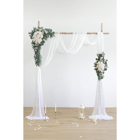 White Artificial Wedding Arch Flowers Kit with Draping Fabric for Backdrop