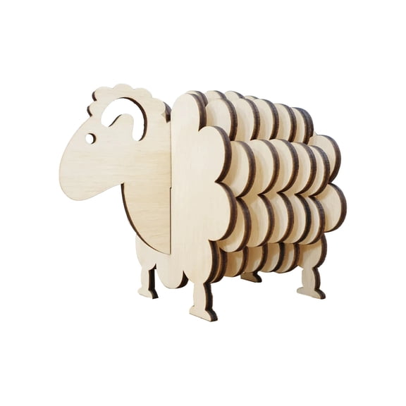White Wooden Sheep Cup Mat Set Sheep Shaped Ornament Natural Wood For Home Decor Tabletop Kitchen Dining Room Rustic Style
