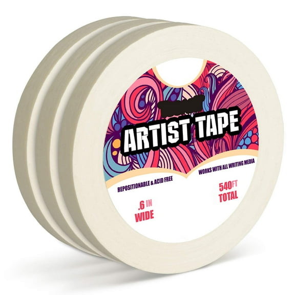 White Artist Tape, 3 Pack Masking Tape for Artists, Acid Free 0.6 Inch Wide 540 FT Total, Residue Free Tape for Drafting, Watercolor Painting, Canvas Framing, Paper Holding, Labeling