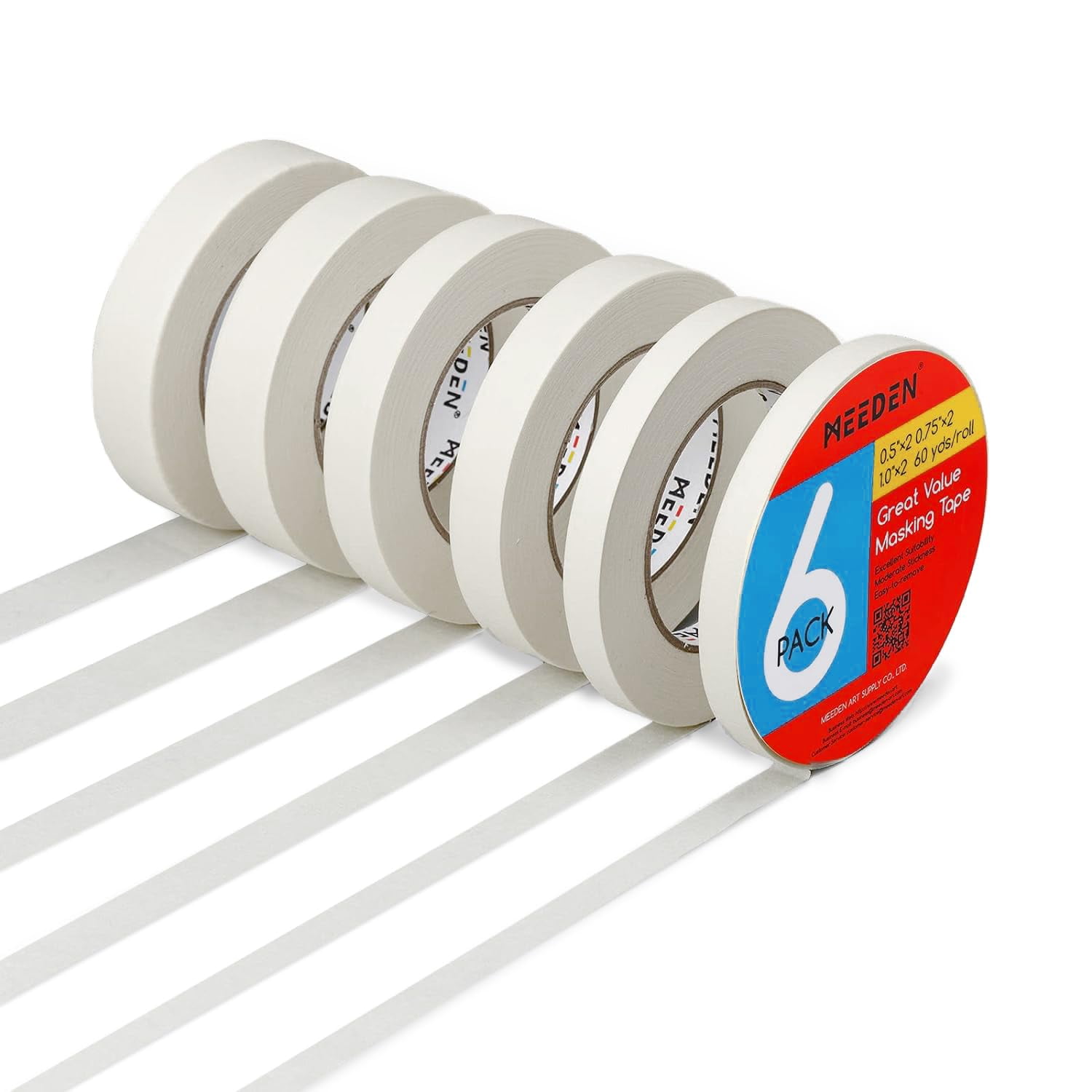 White Artist Tape, Multi-Sized Masking Art Tape, Acid-Free Painters Tape for Painting Drafting Canvas Framing, General Purpose for Craft, Office, School