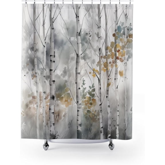 White Aspen Shower Curtain Bathroom Decor Luxury Water Resistant Shower Accessory Nature Scenery Forest Shower Curtain-60"W x 72"L (Pack of 1)