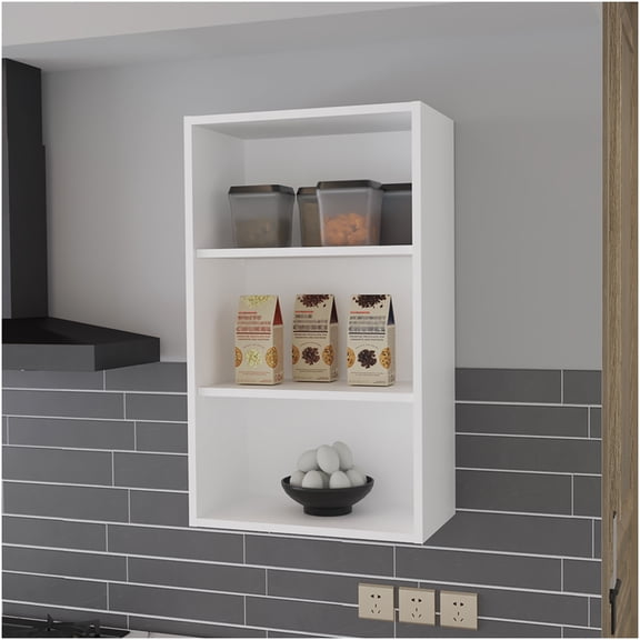 White Aspen Wall Cabinet for Kitchen with 3 Shelves, Engineered Wood Storage Cabinet for Dishes, Dry Goods & Small Appliances