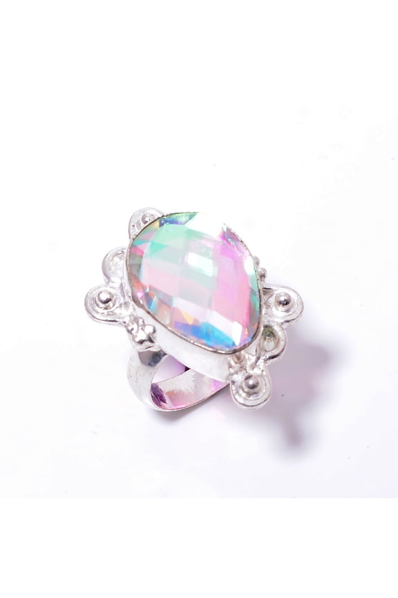 White Aura Rainbow Mystic Fire Topaz Handmade 925 Sterling Silver Ring S.6 R224