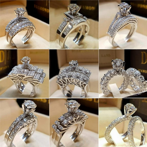 White Austrian Crystal Zircon Silver Plated Rings Jewelry Sets Love Rings for Women