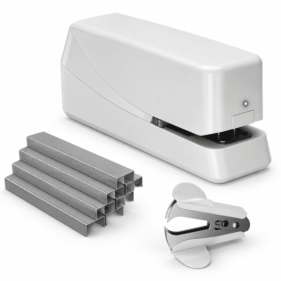 White Automatic Heavy Duty Electric Desk Stapler, 25 Sheet Capacity, 210 Staple Storage