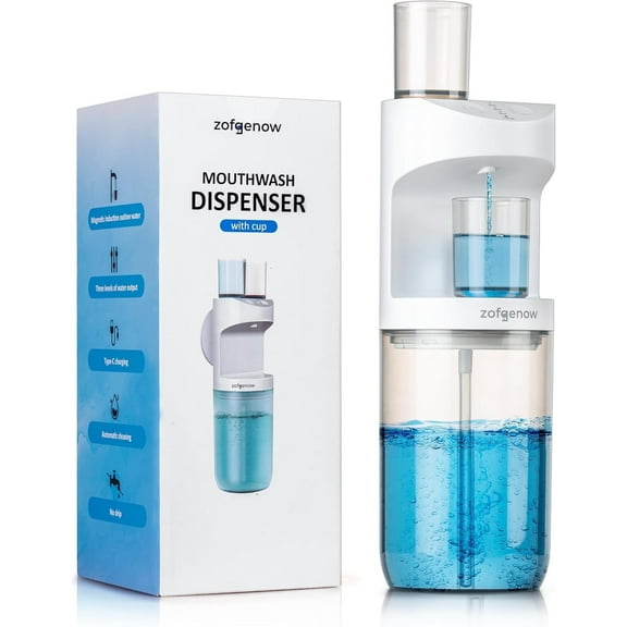 Automatic Mouthwash Dispenser for Bathroom, 2000mAh Electric Touchless Mouthwash Dispenser with Magnetic Cups, 20 Oz Wall Mounted/Countertop Mouthwashs Dispensers(White)