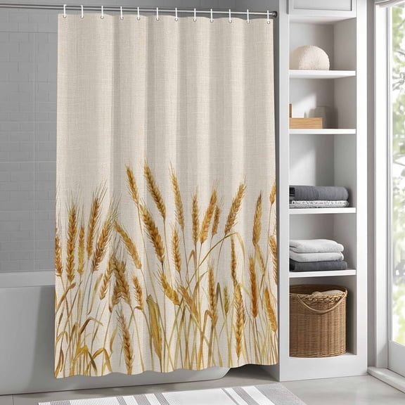 Off White Autumn Shower Curtain for Bathroom, Retro Wheat Fabric Shower Curtain Set with Hooks, Waterproof Washable Bath Curtain for Bathroom Decor, 36"x72"