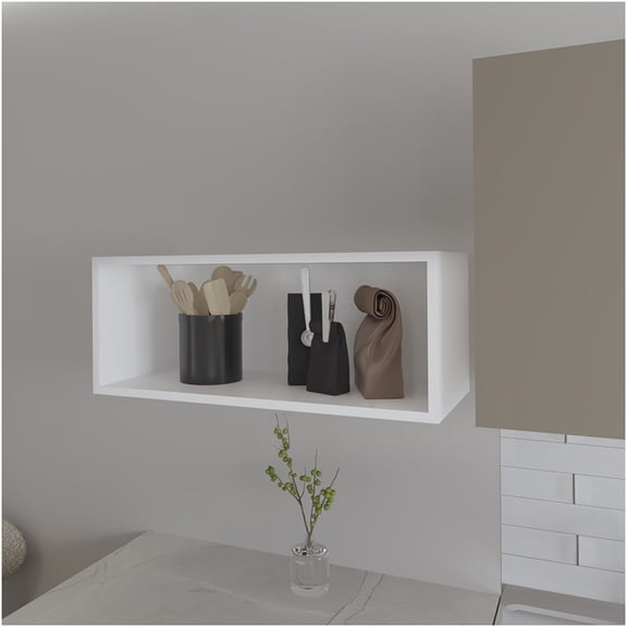 White Axtell Wall Cabinet with Open Shelf for Kitchen Storage