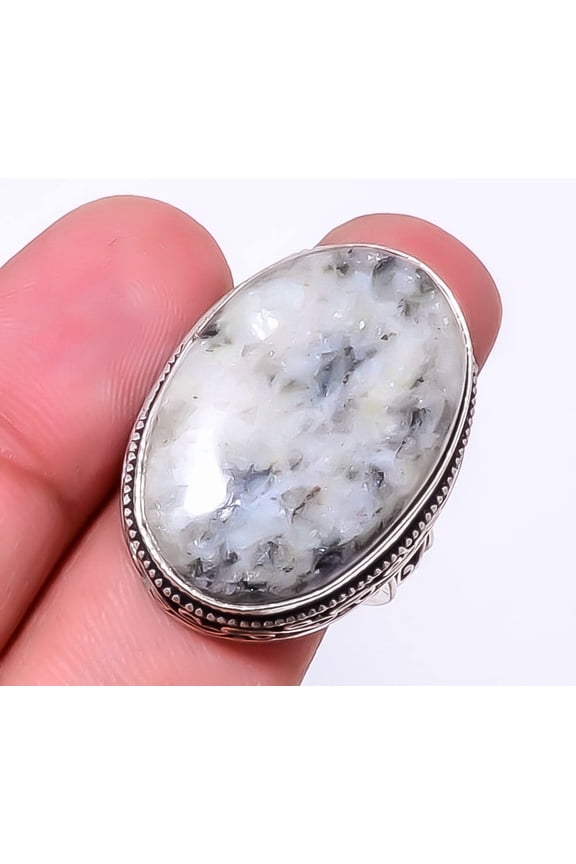 White Azurite - Bisbee Mines Gemstone 925 Sterling Silver Bali Ring S.9 R23