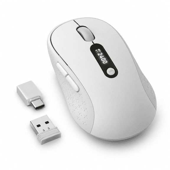 White B15pro Tri-mode Wireless Mouse With LED Display For Laptop PC Tablet