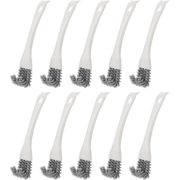 White BBQ Cleaning Brush Set with Angled Head and Non-Slip Handle, 10 Piece