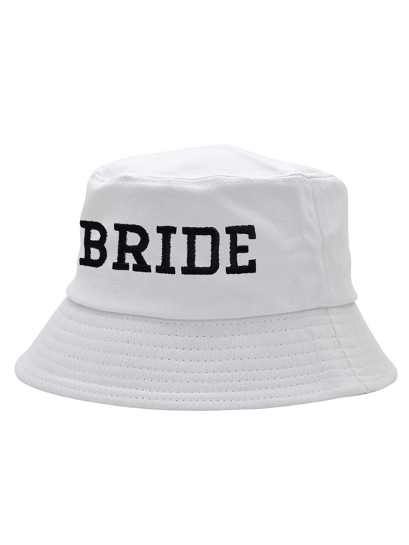 White BRIDE Embroidered Bucket Hat Elegant Bridal Sun Hat Adjustable Lightweight Breathable Perfect For Wedding Gifts Outdoor Wear WH1 M