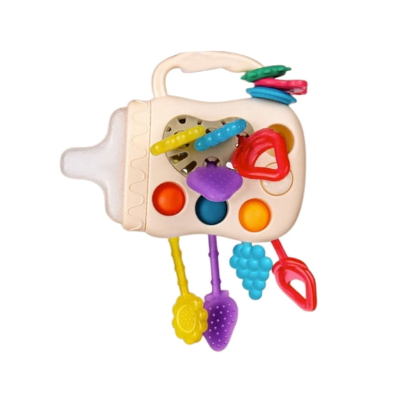 White Baby Feeding Bottle Pull String Toy For Sensory Exploration And Hand Eye Coordination Training
