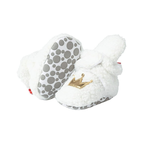 White Baby Shoes With Crown Pattern, Non-Slip Feature And Soft Sole For Fall And Winter Seasons, Learning To Walk, Comfortable For Daily Use