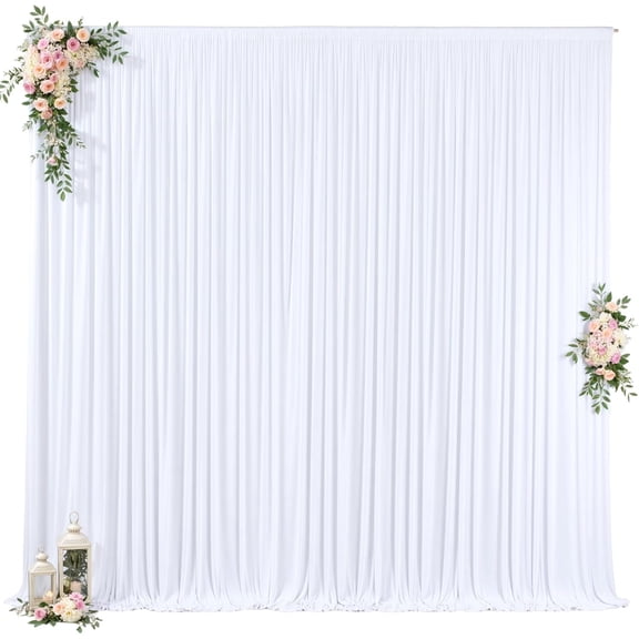 White Backdrop Curtains 12 ft X 10 ft Wrinkle Free Polyester Fabric Photo Backdrop, 2 Panels 12ft X 5ft White Drapes for Birthday Party, Wedding, Photography Background Decorations