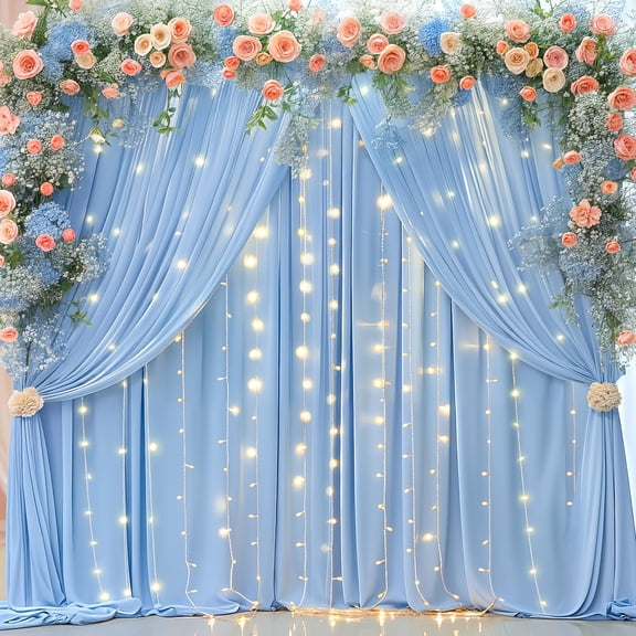 White Backdrop Curtains with LED Lights Party Decor 10x10FT Wrinkle-Free Wedding Photo Background Drapes Fabric for Baby Shower Birthday Ceremony Home Decorations 2 Panels 5x10FT