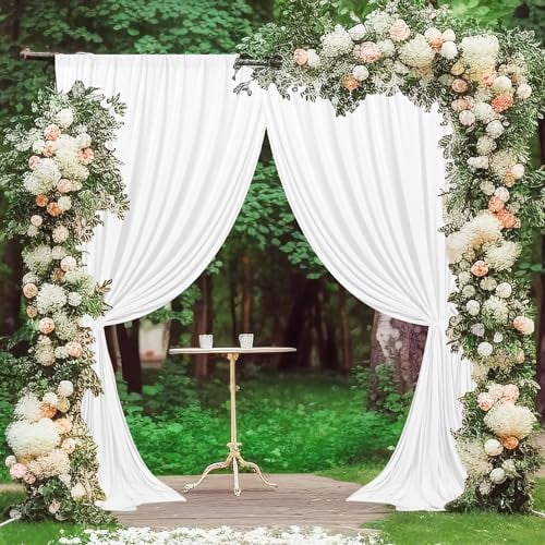 White Backdrop Curtains for Parties - 10ft x 8ft White Curtains Wedding Photo Backdrop Rod Pocket Fabric Drapes Panels for Birthday Holiday Party Home Decoration,5ft x 8ft,2 Panels