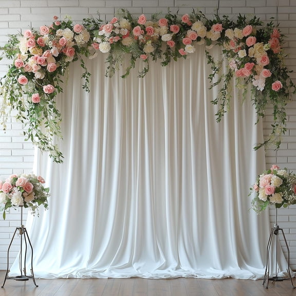 White Backdrop Curtains for Wedding Parties, 10x7FT Wrinkle Free Photo Backdrop Curtains for Wedding Birthday Party Shower, Fabric Drape with Rod Pockets 5ft x 7ft, 2 Panels