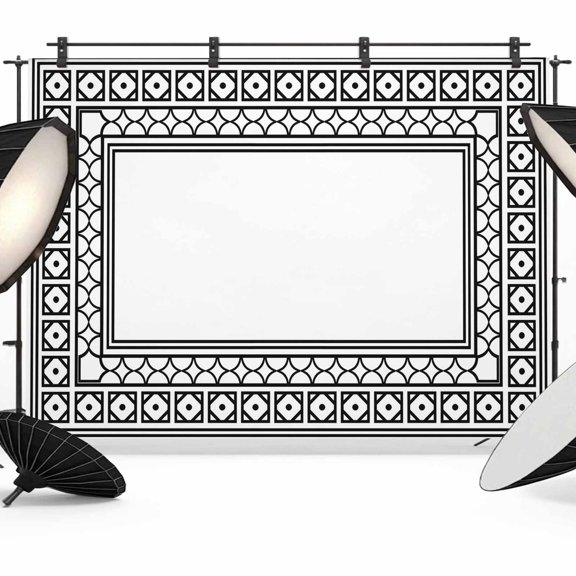White Backdrops for Photography, Boho Diamond Pattern Border Rustic Southwestern Fabric Photo Background Sturdy Studio Props for Photo Studio, Video Recording, Booth & Photoshoot 7x5ft