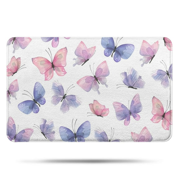 White Background Butterfly Pattern Bathroom Rugs Mat,Non Slip Microfiber Bathroom Rug,Rubber Backing,Soft Bathroom Mats for Bathroom Floor,Tub and Shower,17x27in(43x68cm)